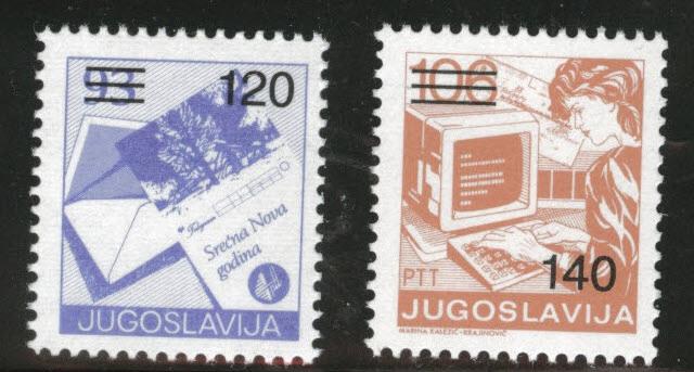 Yugsolvaia Scott 1912-1913  MNH** surcharged stamps