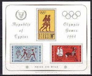 Cyprus, Scott cat. 243a. Tokyo Summer Olympics s/sheet. ^