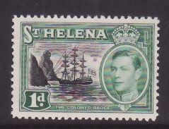 St Helena-Sc#119- id8-unused og NH 1p Ships-KGVI-1938-40-rainbow effect around