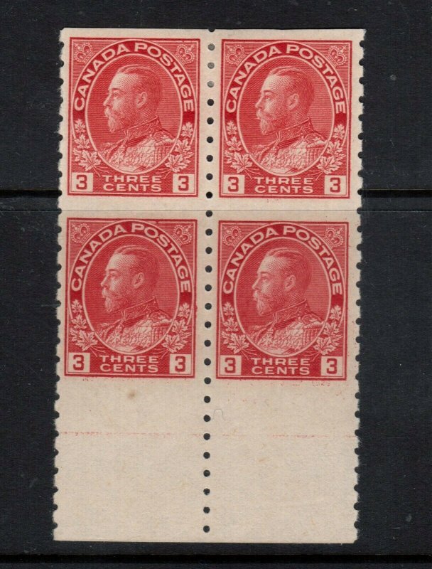 Canada #130a Very Fine Mint Block Top Hinged Bottom NH With Traces Of Lathework