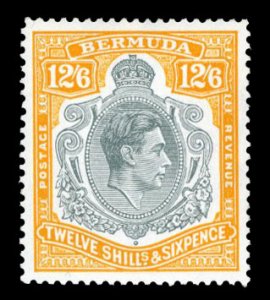 Bermuda #127 (SG 120e) Cat£100, 1938-53 George VI, 12sh6p orange and gray bl...