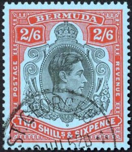 Bermuda SG117c 2/6 Black and Orange-red/pale Blue Perf 13 Superb CDS