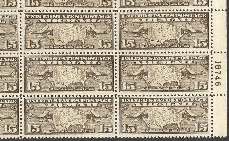 Doyle's_Stamps: MNH PNB+ 18 Singles USA 15c Map w/Aeroplanes Airmail Scott #C8**