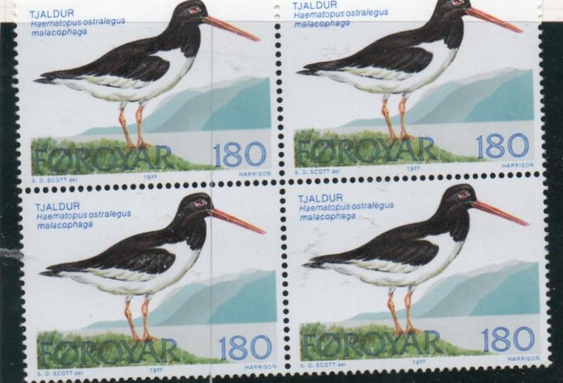 Faroe Islands Sc  28-0 1977 Shore Birds stamp set blocks of 3  mint NH