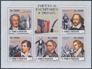 Sao Tome & Principe 2010 MNH Writers Stamps Charles Dickens Shakespeare 5v M/S