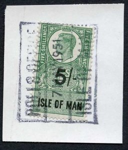 Isle of Man KGVI 5/- Key Plate Type Revenue Used on Piece