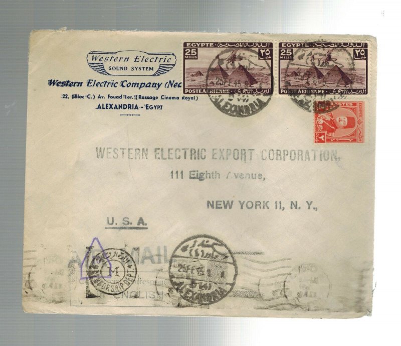 1945 Cairo Egypt Censored Western Electric COmpany Cover to USA