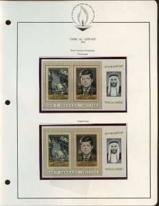 UMM AL QIWAIN 1966 JOHN F. KENNEDY NEW CURRENCY MEMORIAL SOUVENIR SHEETS MINT NH