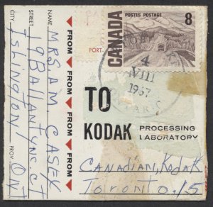 1967 #461 8c Alaska Highway on Film Box Piece Pays 3oz Local Letter Rate