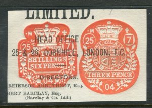 BRITAIN; 1904 early classic Embossed REVENUE Pair on PIECE fine used item