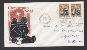 Canada #489  pair (1968 6c Christmas)  Cole-B cachet  FDC addressed - pen