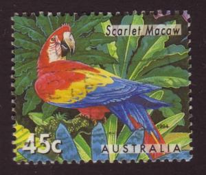 Australia 1994 Sc#1385, SG#1479 45c Scarlet Macaw, Birds Wildlife USED.