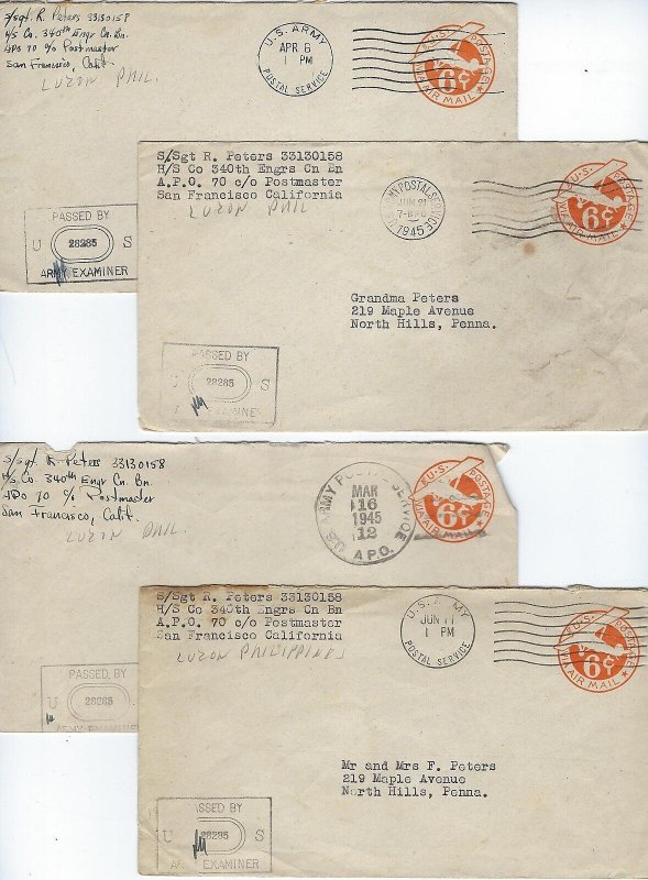 KOREA PHILIPPINES 1940s WWII US ARMY POSTAL SERVICE IN SEOUL & LUZON COLLECTION