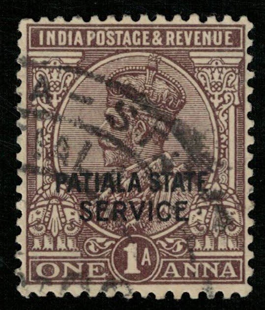 India, 1A, PATIALA STATE SERVICE, King George V, Watermark (T-6059)