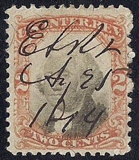#R135 2 cents Revenue 1871-72 Revenue Stamp used AVG