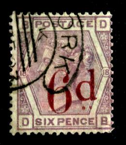 Great Britain #95 Used 1886 6p Surcharge Victoria PL #18 CORK 9/52 Mark