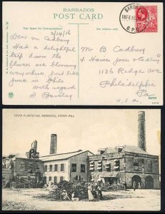 Barbados 1d Foreign Rate on a Sugar Plantation Steam Mill Postcard