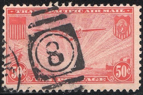 US 1937  50c China Clipper Airmail Sc C22 Used F-VF