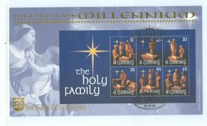 Guernsey 702a 2000 Christmas creche figures-mini sheet of six stamps on an unaddressed cacheted first day cover.