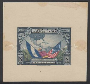 EL SALVADOR 1938 FLAGS OF USA & EL SALVADOR Sc 572 DIE PROOF UNUSED F,VF SCARCE 