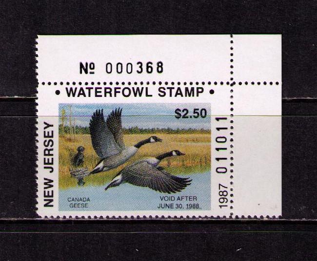 US NEW JERSEY Sc# 8 MNH FVF Corner Margin Canada Geese