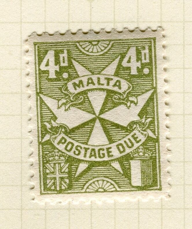 MALTA; 1925 early Postage Due issue fine Mint hinged 4d. value Europe