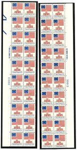 US  1622C  Star Flag Over Indep Hall -  L and R Plate Strips of 20 MNH-BlkBlkBlk