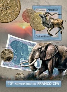 GUINE BISSAU 2012 SHEET FRANC CFA WILDLIFE ANTELOPES COINS BANKNOTES gb12808b