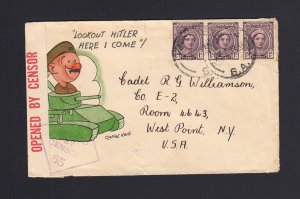 AUSTRALIA: 1944 CENSORED Cover to US - TANK/HITLER Patriotic