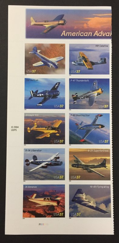 U.S. 2005 #3925a PB-1/2 Sheet- Self Adhesive, Aviation, MNH.