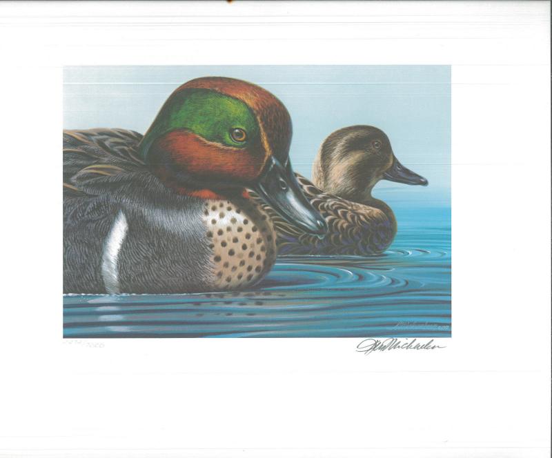 RW46 1979 FEDERAL  DUCK STAMP PRINT GREEN WINGED TEAL  Ken Michaelson List $350