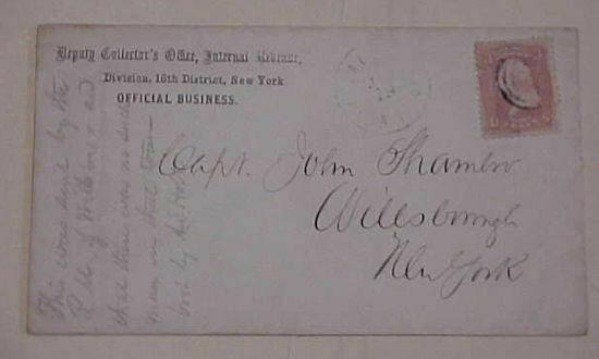 US COVER  TO CAPT JOHN CHAMBER WILLSBOROUGH #35 FROM ELIZABETHTOWN NY