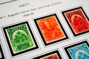 COLOR PRINTED HAITI 1881-1957 STAMP ALBUM PAGES (60 illustrated pages)