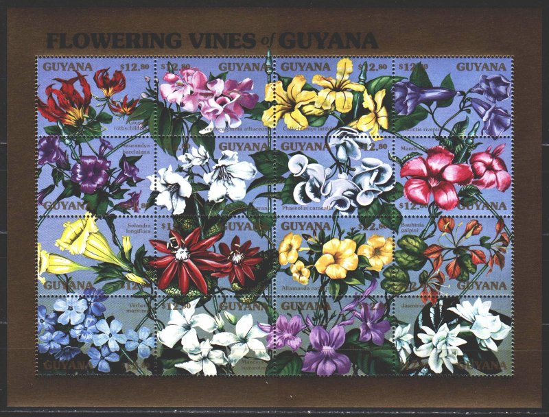 Guyana. 1990. Small sheet 3373-88. Flowers, flora. MNH.