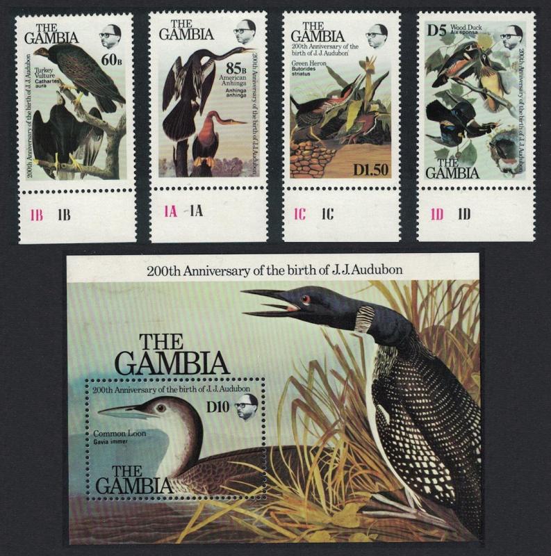 Gambia Vulture Darter Heron Duck Diver Birds 4v+MS Audubon SG#581-MS585