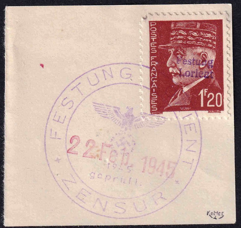 FRANCE 438 FESTUNG LORIENT OVERPRINT €2,250 SPINK/MAURY CV ZENSUR CDS SIGNED