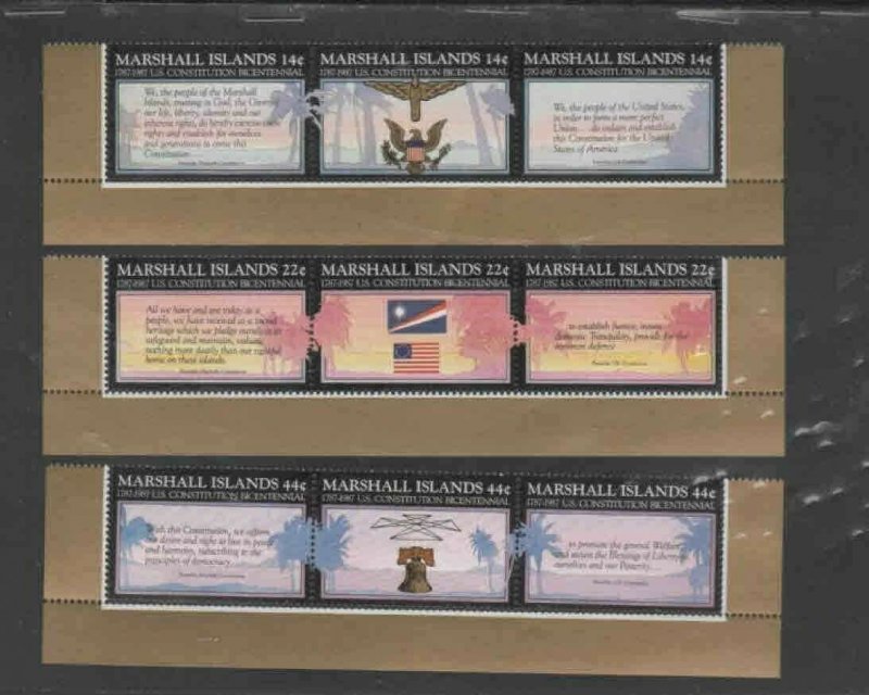 MARSHALL ISLANDS #143-151a 1987 U.S CONSTITUTION BICENT. MINT VF NH TRIPTYCH