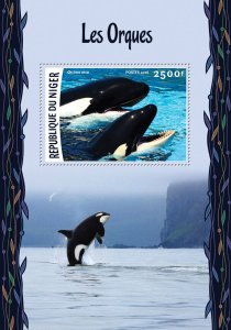 Marine Animals Killer Whales Stamps Niger 2016 MNH Whale Orcas 1v S/S