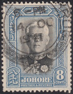 Malaya  Johore 1940 used Sc 127 8c Sultan Ibrahim