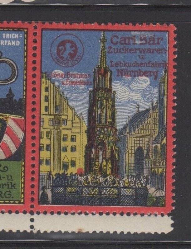 Strip of 4 German Advertising Stamps- Carl Bar Sugar & Gingerbread, Nürnberg MNH
