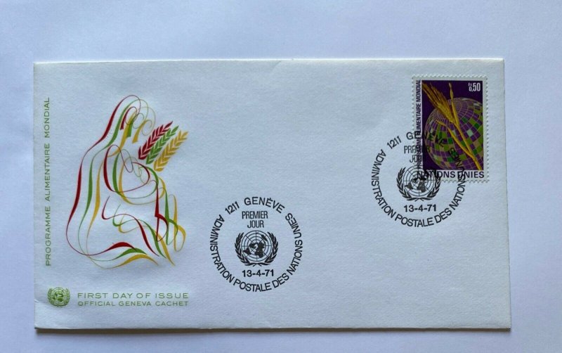 UN FDC, 	PROGRAMME ALIMENTAIRE MONDIAL 	1971	GENEVE		SINGLE 	50	CENTS 									