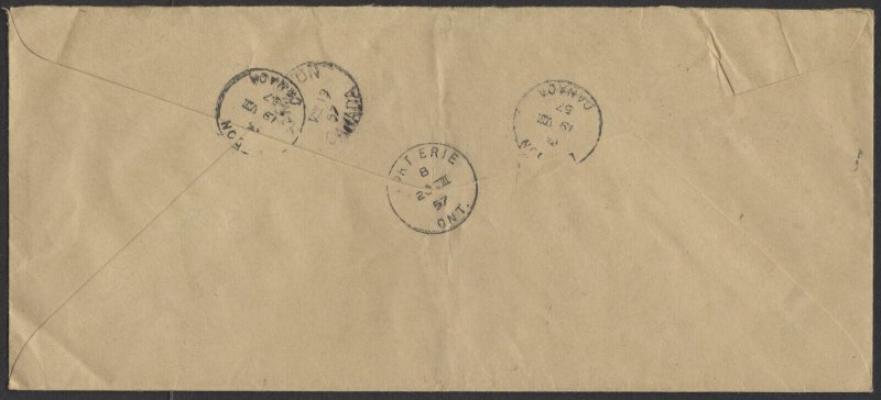 1957 Registered Dept of Agriculture Cover London Ont to Fort Erie 'G' Overprints