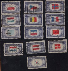 Scott 909-921 Flags of Overrun Countries - Used