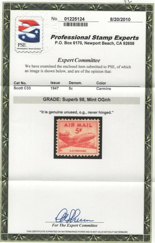 #C33 Mint NH Superb 98 with PSE Cert (GP2)