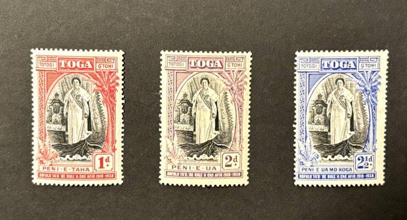 Tonga: 1938, Queen Salote, Accession, 20th Anniversary, MLH set