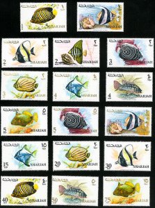 Sharjah Stamps MNH XF Scarce fish set 16 values