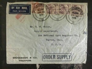 1936 Singapore Malaya Commercial Cover To National Cash Register Dayton Oh USA