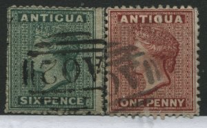 Antigua QV 1863 6d and 1872 1d used