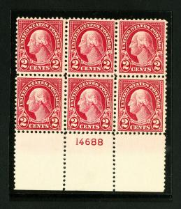 US Stamps # 554 VF Fresh PB of 6 OG NH