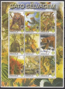 Angola, 2000 Cinderella issue. Wild Cats sheet of 9. Rotary & Scout logos. ^